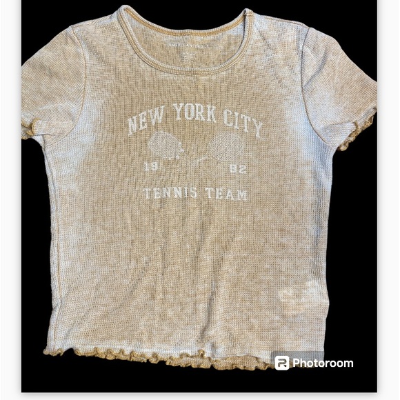 American Eagle brown/tan New York City Tennis cropped tee. XS. Waffle knit - Picture 2 of 10